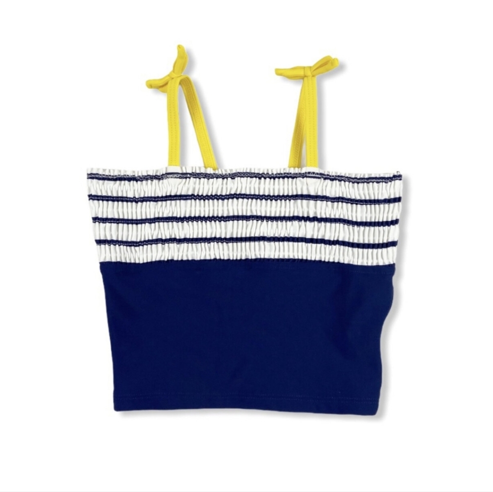 Hannah Anderson Smocked Navy and Yellow Swim Top | 150